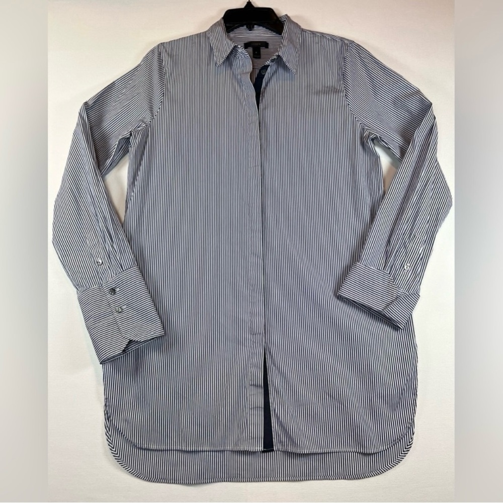 J. Crew Blue and White Button Down Tunic Shirt